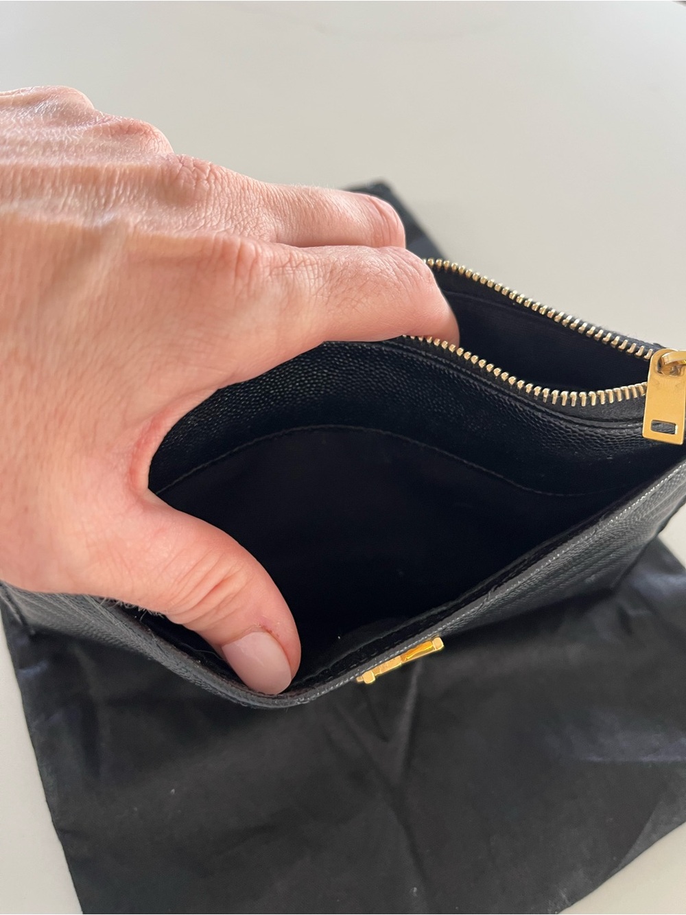 Saint Laurent Cassandre Zip Pouch Clutch Black Grain De Poudre Leather Gold YSL - Picture 8 of 11